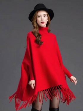 Cashmere Feeling Turtleneck Poncho W/ Comfy Sleeves